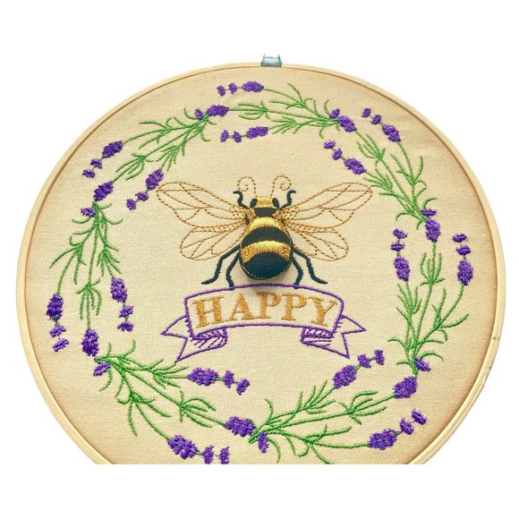 Bee Happy Embpridery Hoop Wall decor Shelf decor floral with Raised Bee inspirat - Picture 1 of 6